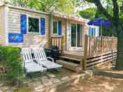 Exterior of an Emerald three-bed caravan, with terrace (added by manager 16 Aug 2022)