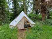 Secluded pitch surrounded by lush greenery