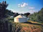 Sun going down over the yurt
