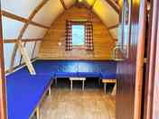Coming soon, two Wigwam Glamping pods. Inside with mattress/bed made up.