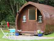 Front of Bluebell Pod with seating area