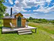 Outside Haye yurt with glorious views down to the river