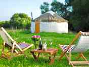 Enjoying the sunshine outside the yurts at Worcester Glamping (added by manager 20 Apr 2021)