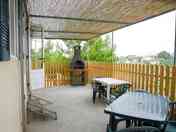 Covered terrace outside the caravan