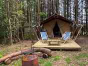 Outside Pheasant's Folly with its unique bench and fireball