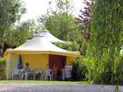 Funflower two-bedroom rental tent with bathroom