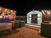 Private garden with hot tub, barbecue and kitchen