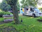 Pitch and picnic table under the trees