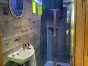 Our beautiful horse trailer showers. Good quality hot gas showers. Shared with all camping pitches