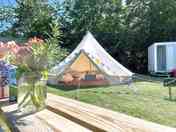 The bell tent has its own private shower room and toilet