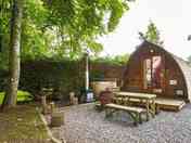 Camping pod with hot tub