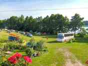 View over the lakeside camping meadow