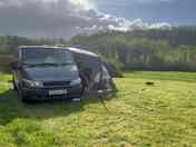 Grass pitches with woodland views