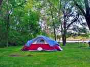 Set up among the trees by the river