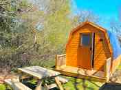 Outside view of a camping pod.