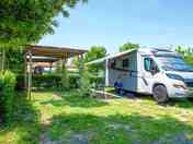 Spacious pitch with awning