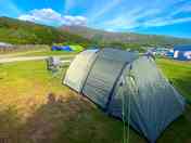 Tent set up with scenery