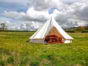 Bell tent exterior with door open