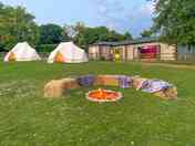 Firepit and straw-bales seating