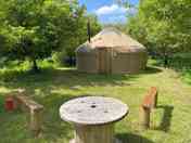 The yurt sleeps up to five people, with a kingsize bed, plus comfy bed mats for children (added by manager 15 Nov 2023)