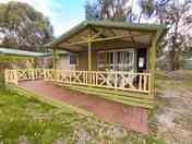 Exterior of the accessible cabin with ramp