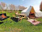 Picnic bench and firepit