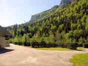 Forested slopes on one side