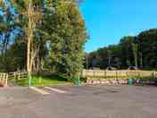 Hardstanding pitches flanked by trees