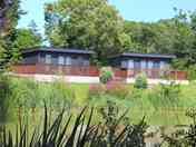 The lodges viewed from the fishing lake