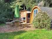Pheasant Blue Pod, Scrub Shack, Alfesco Kitchen and Parasolled seating area