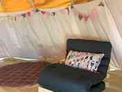 Inside the Tipi, futon bed