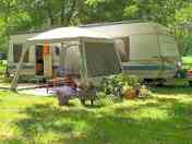 Caravan shaded by trees