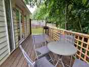 Each lodge has a deck with a barbecue and seating