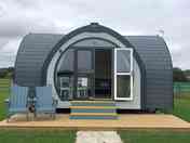 Front of Pod and decking, seating area.
