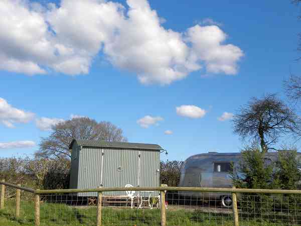 Airstream and shepherd's hut on a private farmland pitch Airstream and shepherd's hut on a private farmland pitch