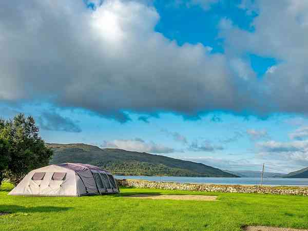 Grass pitch without Electric Hook-up looking down Loch Sunart Grass pitch without Electric Hook-up looking down Loch Sunart