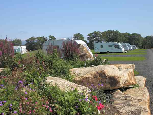 Powered grass and gravel travel trailer site