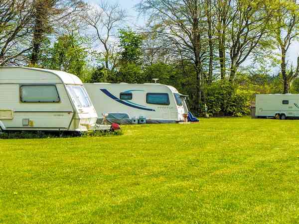 Op gras staplaats voor caravan , met elektriciteit