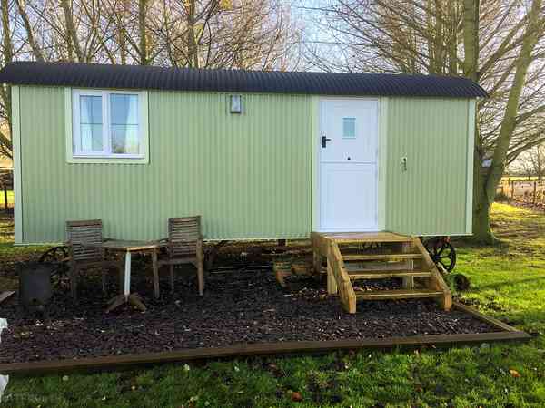 Outside of our new addition shepherd hut Outside of our new addition shepherd hut