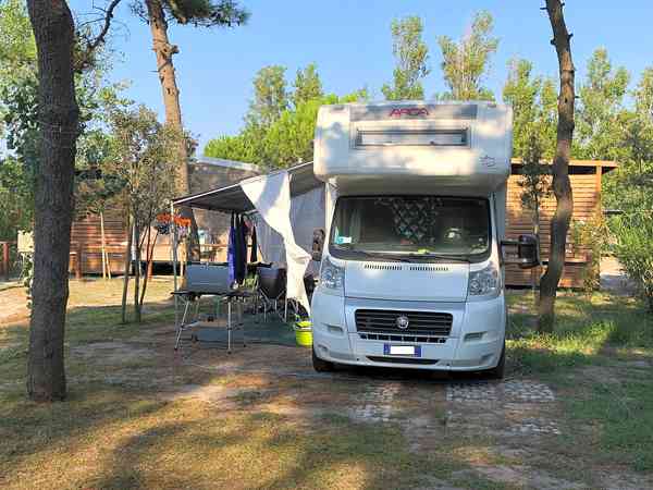 Parcel·la de gespa i arena amb electricitat per a autocaravana