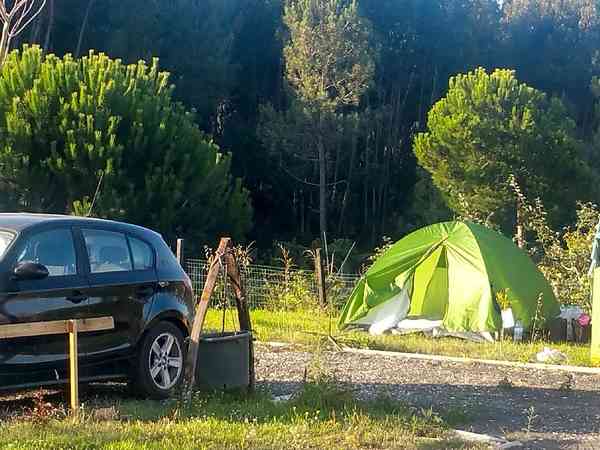 Fully-serviced asphalt and grass tent or trailer tent pitch