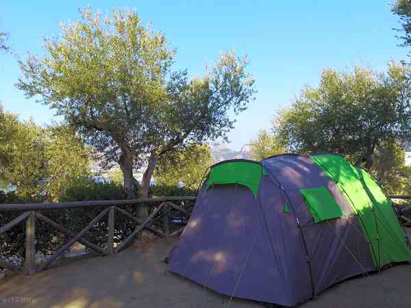 Electric grass and earth tent or trailer tent pitch