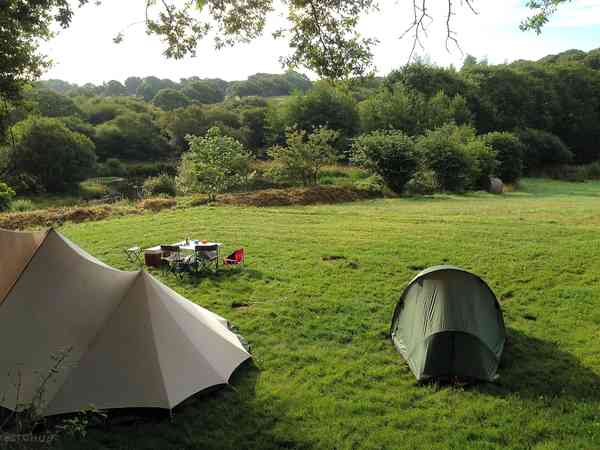 Emplacement pour tente, pour caravane pliante ou pour caravane sur herbe avec électricité