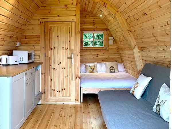 Inside the newly built camping pods Inside the newly built camping pods