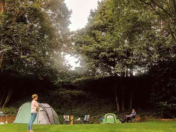 The Dell electric grass tent pitch