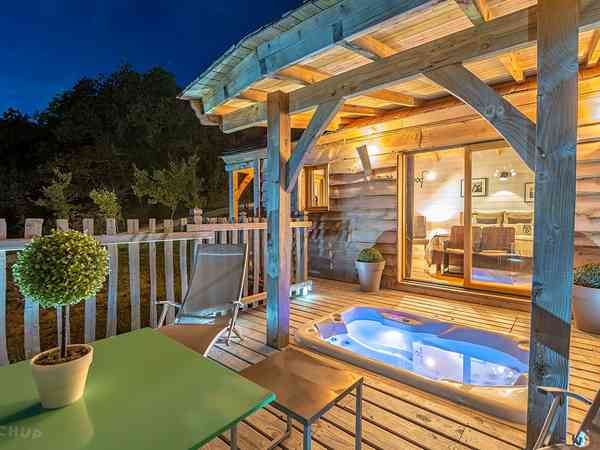 Cabane dans les arbres CINE RETRO avec spa privatif 1 chambre