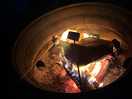Roasting marshmallows on the fire pit