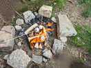 Making s'mores.