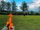 Bit of football before toasting marshmallows!