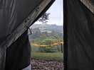 In the evening, our view from the tent, with the fairy lights on.